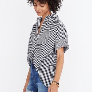 Gingham-Play Button-Down Shirt size medium
